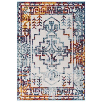 Modway Furniture Reflect Nyssa Distressed Geometric Southwestern Aztec 8x10 Indoor/outdoor Area Rug In Multicolored R-1181A-810