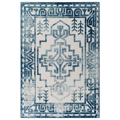 Modway Furniture Reflect Nyssa Distressed Geometric Southwestern Aztec 8x10 Indoor/outdoor Area Rug In Ivory And Blue R-1181B-810