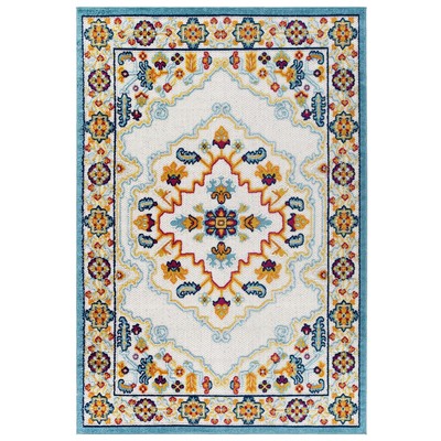 Modway Furniture Reflect Ansel Distressed Floral Persian Medallion 8x10 Indoor And Outdoor Area Rug In Multicolored R-1183A-810