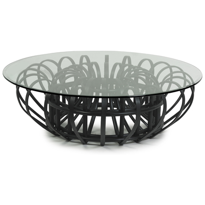 Oggetti Coffee Tables, Glass, Black, Rattan, INDOOR ONLY, 67-AIDN CT/B/GL,Standard (14 - 22 in.)
