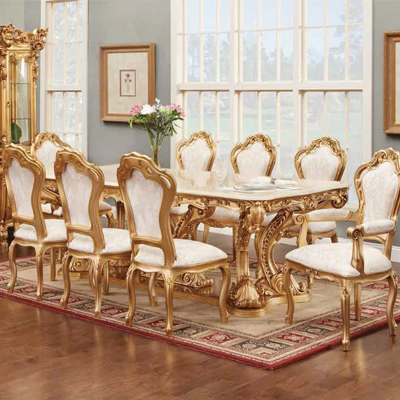 PolRey Dining Room Set, 9pc, 8 person 702W-SET Wood Top Table, 6 Dining Chairs, 2 Armchairs