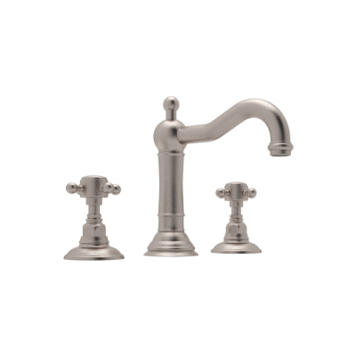 Rohl Italian Bath Acqui Widespread Lavatory Faucet In Satin Nickel With Cross Handles Pop-up And Column Spout  A1409XMSTN-2