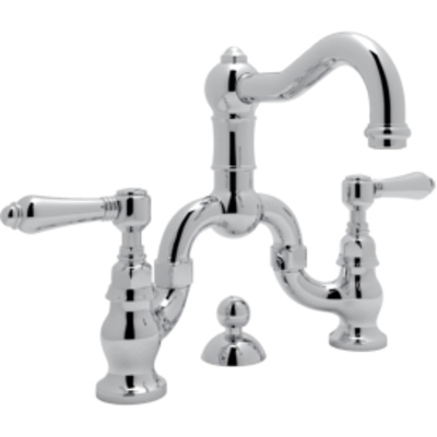Rohl Italian Bath Acqui Deck Mounted Lavatory Bridge Faucet In Polished Chrome With Metal Levers Pop-up And Column Spout A1419LMAPC-2