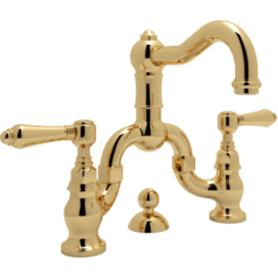 Rohl Italian Bath Acqui Deck Mounted Lavatory Bridge Faucet In Italian Brass With Metal Levers Pop-up And Column Spout  A1419LMIB-2