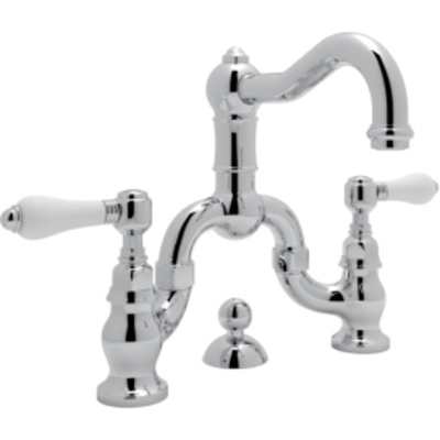 Rohl Italian Bath Acqui Deck Mounted Lavatory Bridge Faucet In Polished Chrome With Porcelain Levers Pop-up And Column Spout A1419LPAPC-2