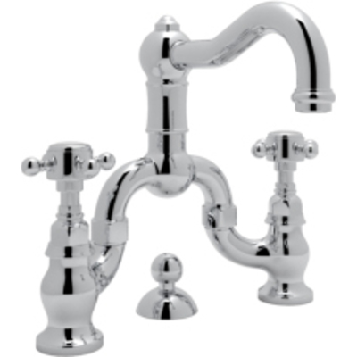 Rohl Italian Bath Acqui Deck Mounted Lavatory Bridge Faucet In Polished Chrome With Cross Handles Pop-up And Column Spout A1419XMAPC-2