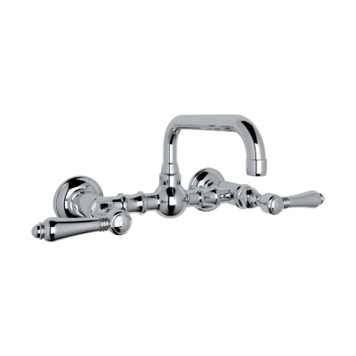 Rohl Italian Bath Vocca Wall Mounted Bridge Lavatory Faucet In Polished Chrome With Metal Levers And High Swinging Spout A1423LMAPC-2