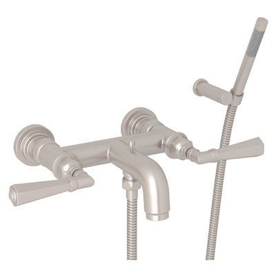 Rohl San Giovanni Wall Mount Tub Filler With Handshower In Satin Nickel A2302LMSTN
