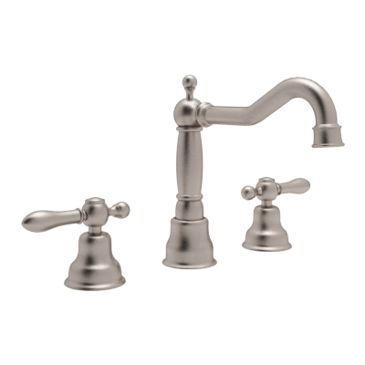 Rohl Cisal Arcana Widespread Traditional Italian Spout Lavatory Faucet In Satin Nickel With Classic Metal Levers Pop-up And 7 1/8