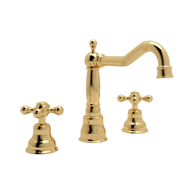 Rohl Cisal Arcana Widespread Traditional Italian Spout Lavatory Faucet In Italian Brass With Cross Handles Pop-up And 7 1/8