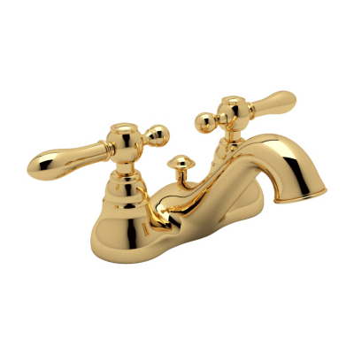 Rohl Cisal Arcana Centerset Lavatory Basin Mixer Faucet In Italian Brass With Classic Metal Levers And Pop-up  AC95LM-IB-2