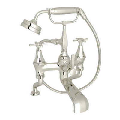Rohl Perrin & Rowe® Deco Deck Mounted Tub Filler With Handshower In Polished Nickel U.3101X/1-PN