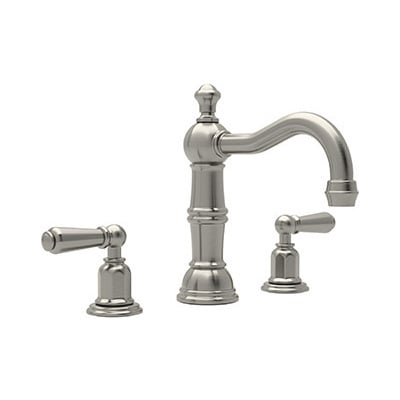 Rohl Perrin & Rowe Edwardian Traditional Spout Widespread Lavatory Faucet In Satin Nickel With Levers And Pop-up (includes Both Porcelain And Metal U.3720L-STN-2