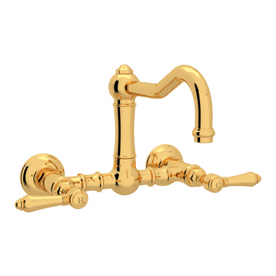 Rohl Country Kitchen Acqui Wall Mount Column Spout Bridge Kitchen Faucet In Inca Brass A1456LMIB-2