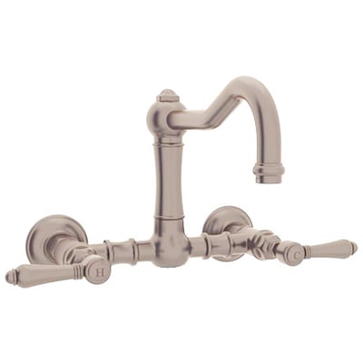Rohl Country Kitchen Acqui Wall Mount Column Spout Bridge Kitchen Faucet In Satin Nickel A1456LMSTN-2