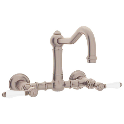 Rohl Country Kitchen Acqui Wall Mount Column Spout Bridge Kitchen Faucet In Satin Nickel A1456LPSTN-2