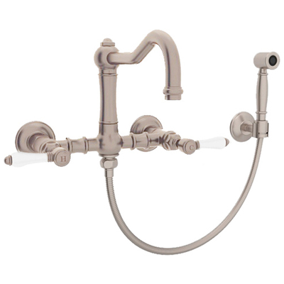Rohl Country Kitchen Acqui Wall Mount Column Spout Bridge Kitchen Faucet With Sidespray In Satin Nickel A1456LPWSSTN-2