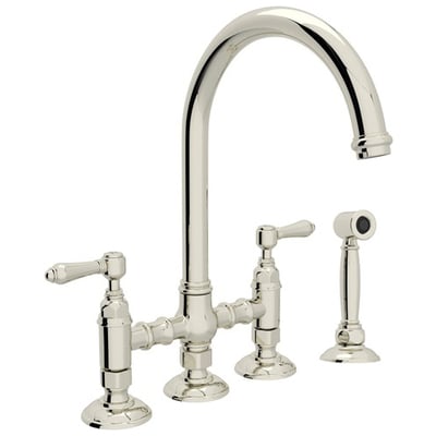 Rohl Country Kitchen San Julio Deck Mount C-spout 3 Leg Bridge Kitchen Faucet With Sidespray In Polished Nickel A1461LMWSPN-2