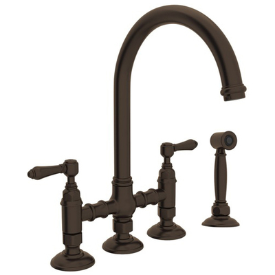 Rohl Country Kitchen San Julio Deck Mount C-spout 3 Leg Bridge Kitchen Faucet With Sidespray In Tuscan Brass A1461LMWSTCB-2