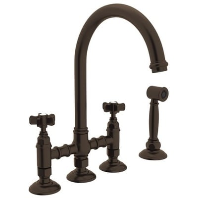 Rohl Country Kitchen San Julio Deck Mount C-spout 3 Leg Bridge Kitchen Faucet With Sidespray In Tuscan Brass A1461XWSTCB-2