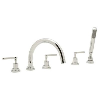 Rohl Lombardia 5-hole Deck Mount Tub Filler With C-spout In Polished Nickel A2214LMPN
