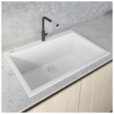 Ruvati 33 x 22 inch epiGranite Drop-in Topmount Granite Composite Single Bowl Kitchen Sink - Arctic White - RVG1080WH