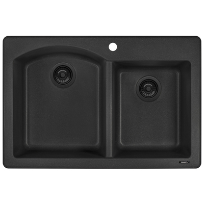 Ruvati 33 x 22 inch epiGranite Dual-Mount Granite Composite Double Bowl Kitchen Sink - Black Galaxy - RVH1344GX