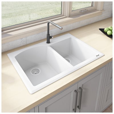 Ruvati 33 x 22 inch epiGranite Dual-Mount Granite Composite Double Bowl Kitchen Sink - Arctic White - RVG1344WH