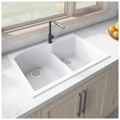 Ruvati Double Bowl Sinks, Whitesnow, Colors,White,Black,Blue,Gray, Drop-In, Granite Composite, Topmount, Kitchen Sink, 850003787923, RVG1345WH,20 - 24.99 Long,Greather than 25 Wide