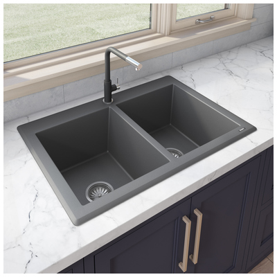 Ruvati Double Bowl Sinks, GrayGrey, Colors,White,Black,Blue,Gray, Granite Composite, Dual Mount, Kitchen Sink, 610370722862, RVG1388GR,20 - 24.99 Long,Greather than 25 Wide