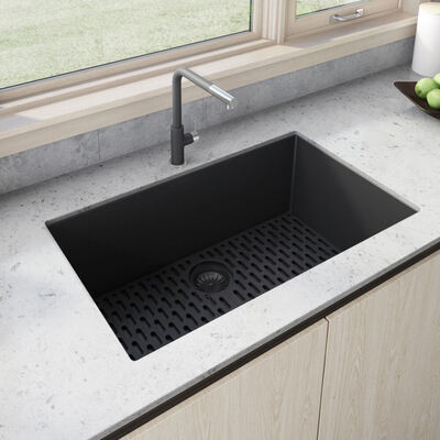 Ruvati 27 x 18 inch Granite Composite Undermount Single Bowl Kitchen Sink - Midnight Black - RVG2027BK, 664213538770
