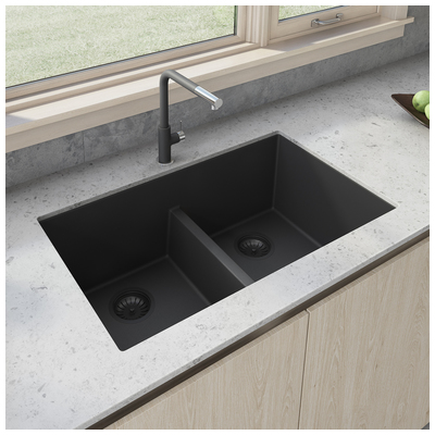 Ruvati Double Bowl Sinks, black ebony, Granite Composite, Undermount, Kitchen Sink, 850003787626, RVG2385BK