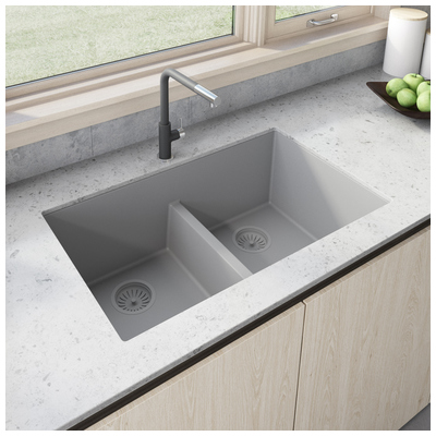 Ruvati Double Bowl Sinks, GrayGreySilver, Colors,White,Black,Blue,Gray, Undermount, Granite Composite, Undermount, Kitchen Sink, 850003787633, RVG2385GR,Less than 19.99 Long,Greather than 25 Wide