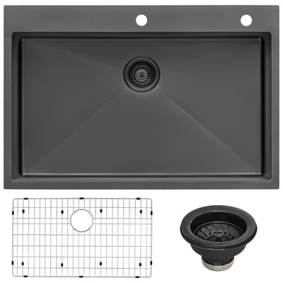 Ruvati 33 x 22 inch Gunmetal Black Stainless Steel Drop-in Topmount Kitchen Sink 16 Gauge Single Bowl - RVH5005BL