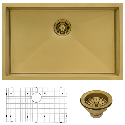 Ruvati 33-inch Undermount Satin Brass Matte Gold Stainless Steel Kitchen Sink 16 Gauge Single Bowl - RVH6433GG