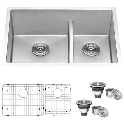 Ruvati Double Bowl Sinks, Brushed,Metal,STAINLESS STEEL,Gunmetal,Bronze,Nickel,Copper,Titanium,Tempered,Hammered,Brass, Undermount, Stainless Steel, Undermount, Kitchen Sink, 610370722190, RVH7255,Less than 19.99 Long,Greather than 25 Wide