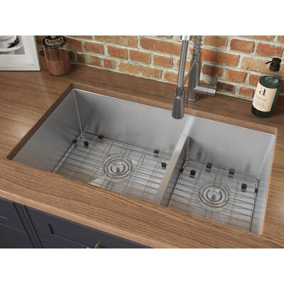 Ruvati 30-inch Low-Divide Undermount Rounded Corners 60/40 Double Bowl 16 Gauge Stainless Steel Kitchen Sink - RVH7357, 664213538200