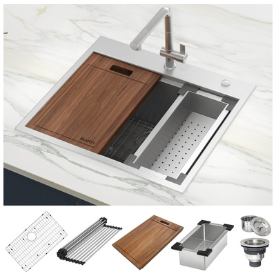 Ruvati 25 x 22 inch Workstation Drop-in Tight Radius Topmount 16 Gauge Stainless Steel Ledge Kitchen Sink Single Bowl - RVH8023