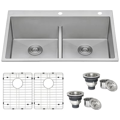 Ruvati 33 x 22 inch Drop-in 50/50 Double Bowl Tight Radius 16 Gauge Topmount Stainless Steel Kitchen Sink - RVH8051