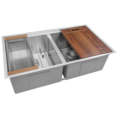Ruvati 33-inch Workstation Ledge Tight Radius 50/50 Double Bowl Undermount Kitchen Sink - RVH8351