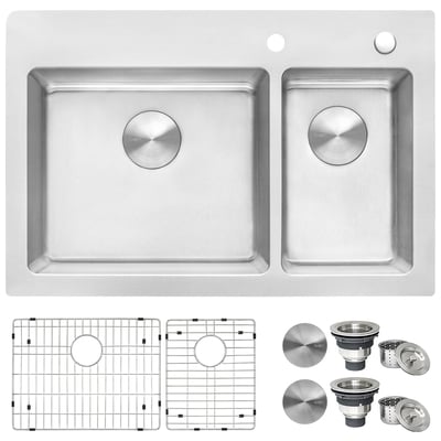 Ruvati 33 x 22 inch Drop-in Topmount Kitchen Sink 16 Gauge Stainless Steel 70/30 Double Bowl - RVM5173