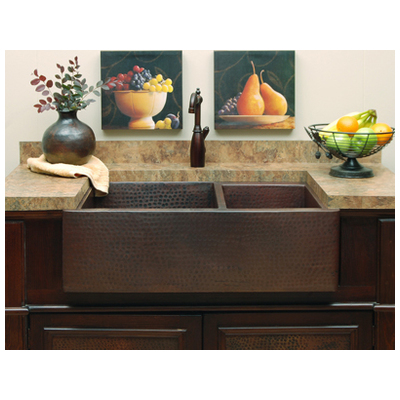 Sierra Copper Double Bowl Sinks, Metal,STAINLESS STEEL,Gunmetal,Bronze,Nickel,Copper,Titanium,Tempered,Hammered,Brass, Apron,Drop-In,Farmhouse, Complete Vanity Sets, Antique, KITCHEN SINK, SC-HD64-33,Less than 19.99 Long,Less than 14.99 Wide