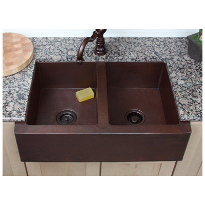 Sierra Copper Double Bowl Sinks, Metal,STAINLESS STEEL,Gunmetal,Bronze,Nickel,Copper,Titanium,Tempered,Hammered,Brass, Apron,Drop-In,Farmhouse, Complete Vanity Sets, Antique, KITCHEN SINK, SC-HDE-33,Less than 19.99 Long,Less than 14.99 Wide