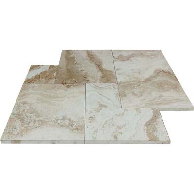 Soci Tile SPK-041 Travertine Creme Brulee Versailles Pavers Tumbled 3 CM (8 SF Bundles) Natural Stone - Exterior Tile