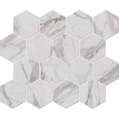 Soci Tile SSA-1219 Boho Hexagon Borghini Matte Mosaic Tile, Marble Look