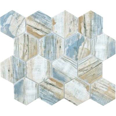 Soci Tile SSA-1229 Boho Hexagon Blue Rustic Matte Mosaic Tile