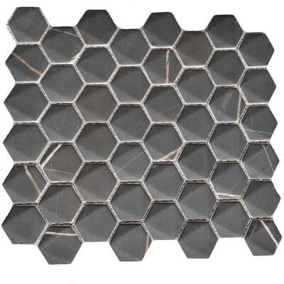 Soci Tile SSA-1232 Boho Hexagon Black Marble Matte Mosaic Tile
