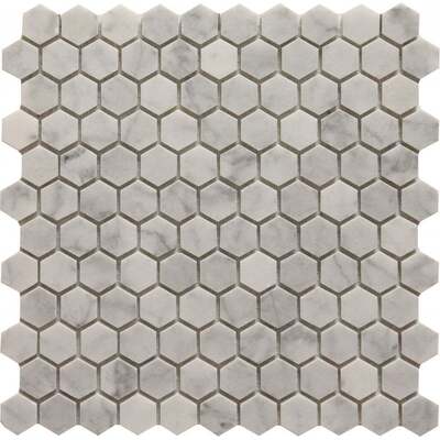 Soci Tile SSH-289 Classic Series Hexagon White Carrera Polished 1 inch Mosaic Tile