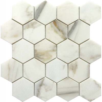 Soci Tile SSH-295 Classic Series Hexagon Calacatta Polished 3 inch Mosaic Tile