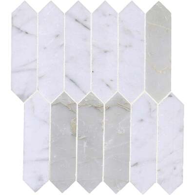 Soci Tile SSH-305 Classic Series Picket Pattern White Carrera Polished Mosaic Tile